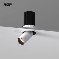Spot encastré LED rétractable en aluminium 10W à découpe réglable 75mm, dimmable, anti-éblouissement, pour plafond de magasin et d'hôtel