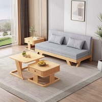 Canapé-lit en bois massif de style Japandi, tissu en lin, coussins confortables pour petit appartement, salon, meubles de maison