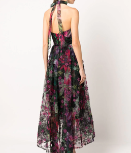 2022 new halter stampa floreale tulle tromba indietro più lungo abito elegante donne incontri spettacoli abito per occasioni speciali - Product Image 2