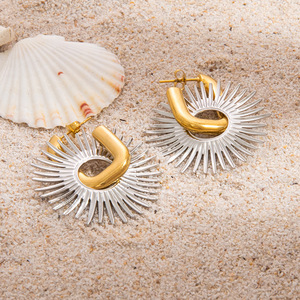 Pendientes de Aro con Púas de Acero Inoxidable, Chapados en Oro de 18K, Forma de U, para Uso Diario - Product Image 3