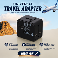 Chargeur mural tout-en-un double USB Type-C multifonctionnel du fabricant OEM, prise universelle pour 200 pays, ordinateur portable, montre intelligente
