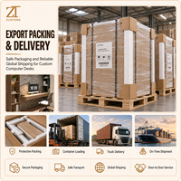 Bureau d'ordinateur en bois sur mesure avec plan de travail et armoire fermée, idéal pour les appartements et les bureaux à domicile nécessitant des lignes épurées et un rangement intelligent