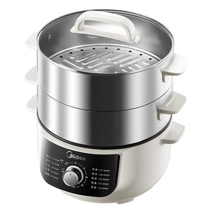 Cuiseur vapeur électrique Midea à 3 niveaux en acier inoxydable avec contrôle mécanique du minuterie et couvercle en verre trempé - Product Image 4