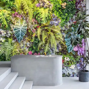 Painel artificial para decoração, decoração de jardim ao ar livre, uv, protegido, falso, plástico, flores de grama, assados, parede de plantas verdes para decoração