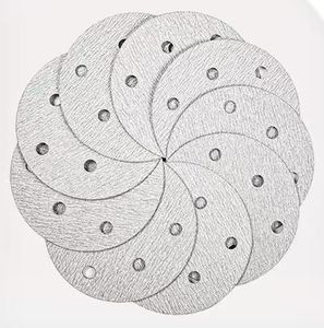 Papier abrasif sec en oxyde d'aluminium blanc de 5 pouces (<span class=keywords><strong>125</strong></span> mm), grain 80-1000, 6 trous, crochet et boucle, <span class=keywords><strong>disque</strong></span> abrasif OEM pour le ponçage des murs et du <span class=keywords><strong>bois</strong></span> - Product Image 1