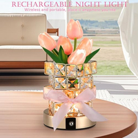 Lampu Meja LED Bunga Tulip Modern Fleksibel Tanpa Kabel, Dapat Diisi Ulang, Sentuh, Peredup Cahaya, Portabel