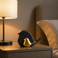 Sculpture moderne en céramique noire et dorée représentant une mère et un bébé oiseau, figurine artistique pour table, étagère de salon et décoration intérieure