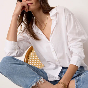 Chemise en coton blanche à manches longues avec logo au dos, col rabattu, décontractée, fermeture boutonnée, coupe classique - Product Image 5