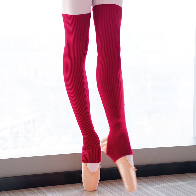 K2831ยาว Legwarmer มือถักเต้นรำขาอุ่นกับ Stirrups ราคาถูกเต้นรำขาอุ่นสีดำขา