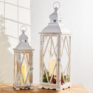 בית חווה גבוה בציר דקורטיבי עץ פמוטים לשטוף לבן רצפת פנסי נרות כפרי חיצוני פנס לחתונה גן - Product Image 4