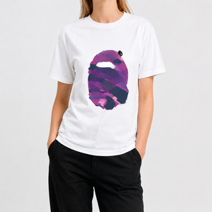 Women's White Cotton T-Shirt With Purple <b>Abstract</b> Logo <b>Print</b> Crew Neck Short Sleeve Casual Streetwear Top - Product Image 1