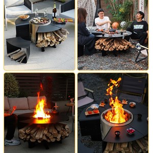 Table de feu en métal pour foyer de jardin extérieur en acier avec barbecue Patio Grill Bonfire et sans fumée - Product Image 4