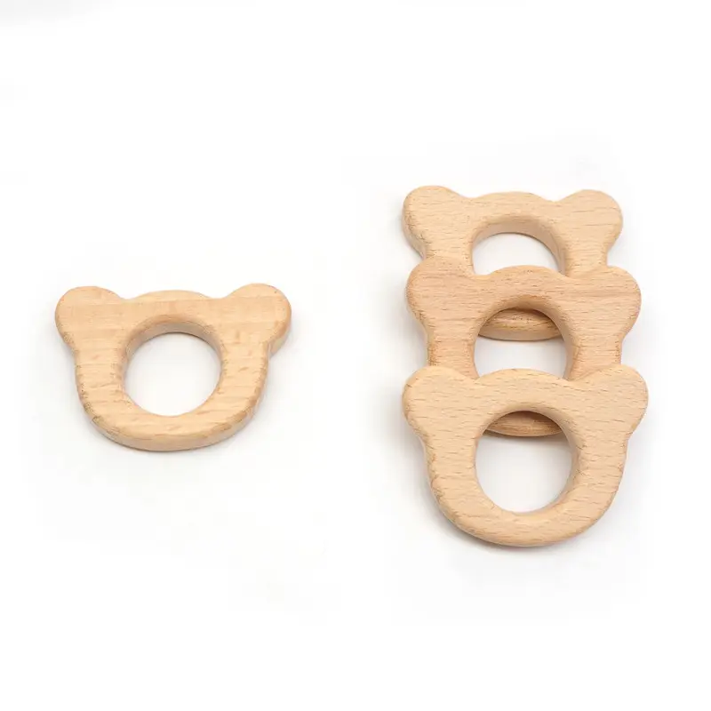 Fashion Safe Natural Beech DIY Baby Teething Necklace Nursing Toy Bear Teether Wood