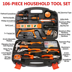 Home <b>Tool</b> <b>Set</b> 100 Pc <b>Hand</b> <b>Tool</b> Kit Steel <b>Tools</b> For Home Maintenance With Adjustable Wrenches And Socket Drive 1/4 In - Product Image 2