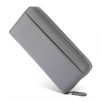 Dompet Panjang Wanita Kulit Sapi Asli Minimalis Bertekstur, Lapisan Pertama, Resleting, Anti RFID, Kapasitas Besar