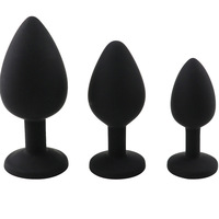 Plug Anal en Silicone noir avec bijou sur Base velours 3 tailles Plug Anal en Silicone avec perceuse Back Court Plug Anal Sex Toys pour femmes