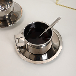 Food Grade Double Wall 304 Stainless Steel Coffee & <b>Tea</b> <b>Sets</b> Drinking <b>Cups</b> Mugs with Spoon and Tray - Product Image 4