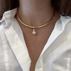 Collana Girocollo con Cerchio Spesso di Luoyan Trend Jewelry, Elegante Pendente con Perla Barocca Placcato <span class=keywords><strong>Oro</strong></span>, Collana con Charm per Donne e Feste - Product Image 2