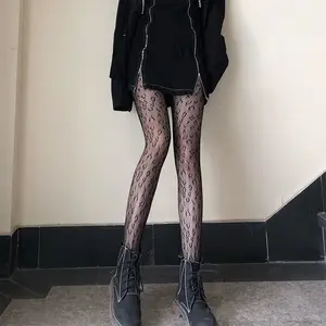 Lolita sevimli Anime siyah aşk baskı tayt gotik kadınlar seksi Punk Lolita koyu Fishnet Mesh Goth külotlu kostümleri vücut çorap