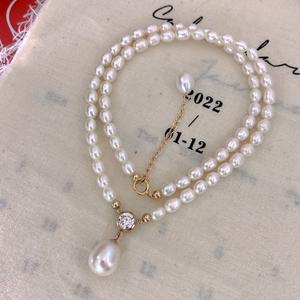 Collar de Estilo Retro Francés, Perla de Agua Dulce Natural, Perla de Arroz, Circonita, Exquisito Colgante para Clavícula, para Collares Finos - Product Image 4