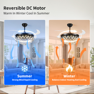 Ventilateur de plafond lustre avec lumière 42 "48" 52 "Ventilateur de plafond rétractable Lustre en cristal Ventilateur LED Moteur à courant continu à intensité variable 6 vitesses Vente en gros - Product Image 2