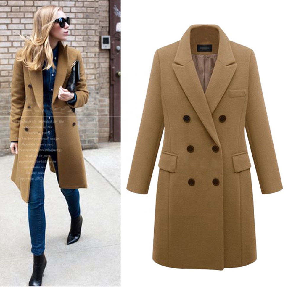 tan long peacoat women's