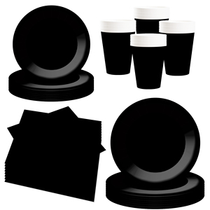 DAMAI Solid Color Party Supplies Black Party Tableware Sets <b>Disposable</b> Dinnerware Sets 7 Inch 9 Inch Plates Paper Cups Napkins - Product Image 3