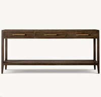 Console à 3 tiroirs en bois massif de chêne naturel, style rétro américain, faite à la main, écologique, durable, design français, meuble d'entrée pour la maison