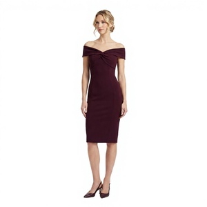 Robe longue crayon ajustée en mousseline drapée <span class=keywords><strong>bordeaux</strong></span> unie, style vintage, avec nœud torsadé aux épaules, pour femme, idéale pour invitées de mariage, OEM ODM Factory - Product Image 1