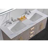 Meuble-lavabo moderne en contreplaqué pour salle de bain, style ferme, avec miroir LED mural, vasque en pierre, design écologique et étanche