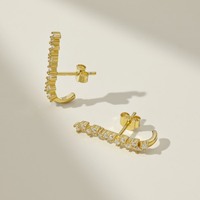 Dylam Light Boucles d'oreilles luxueuses en forme de barre de ligne géométrique avec argent sterling 925 5A Zircon cubique Tiny Fine Fashion Jewelry