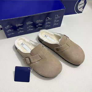 Zuecos de Corcho de Cuero Auténtico para <span class=keywords><strong>Mujer</strong></span>, Pantuflas Cómodas de Invierno con Punta Cerrada, Plataforma Resistente con Botón de <span class=keywords><strong>Goma</strong></span> - Product Image 3