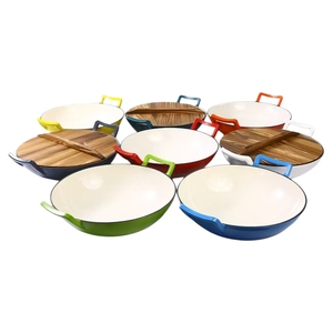 <span class=keywords><strong>Wok</strong></span> de Hierro Fundido Esmaltado Antiadherente de Calidad Alimentaria con Tapa de Madera y Doble Asa Ancha para Freír, Saltear y Estofar, Precio de Fábrica - Product Image 6