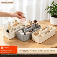 Boîte de rangement de bureau en plastique avec poignée, organisateur moderne et minimaliste pour cosmétiques, télécommande, rouge à lèvres, fard à paupières