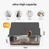 Bac à litière carré en acier inoxydable avec design ouvert facile à nettoyer, bac à litière pour chat, grande toilette pour chat