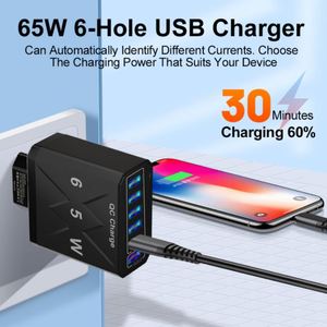 Standard 65W 6USB QC3.0 Fast Cell Phone <b>Charger</b> Multi-Port <b>Charger</b> <b>Plugs</b> Wholesale - Product Image 3