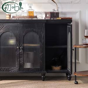 Mueble de entrada estilo europeo negro con puertas de vidrio esmerilado, vitrina de madera maciza para uso en tiendas - Product Image 4