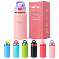 Bouteille d'eau réutilisable en acier inoxydable 304 à double paroi isolée sous vide de 12 oz avec poignée et paille pour enfants et école, vente en gros personnalisée