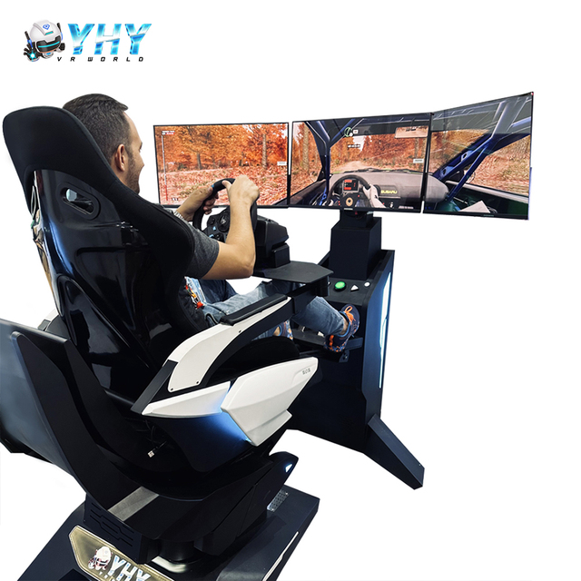 YHY Super Attractive 4D Vr Ride F1 Race Steering Wheel Game Machine 3 Screens Driving Vr Racing Simulator