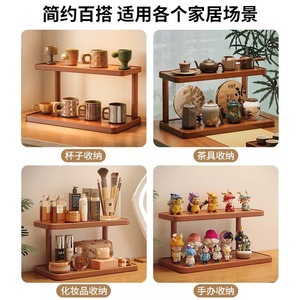 Cosmetic <b>Shelf</b> Solid Wood 2 Tier <b>Desktop</b> Organizer For Makeup Skincare Storage - Product Image 4