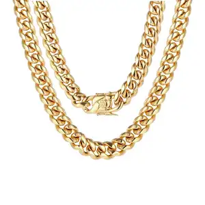 mens square buckle big thick 6-18mm miami gold plated cuban link chain necklace