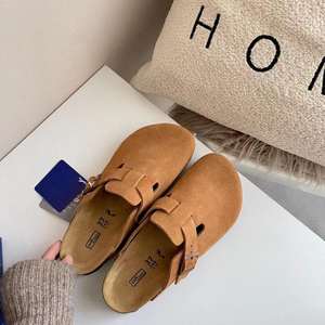 Boston Sandal Mules için Birkenstock için kadın açık düz mantar süet deri kapalı Toe kayma-on tasarım yumuşak için - Product Image 6