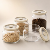Récipient alimentaire en verre borosilicate à large ouverture, écologique, 600 ml, hermétique, pour beurre, produits secs, gelée, lait