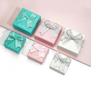 High grade ribbon bow custom jewelry set earrings ring pendant jewelry packaging box with logo