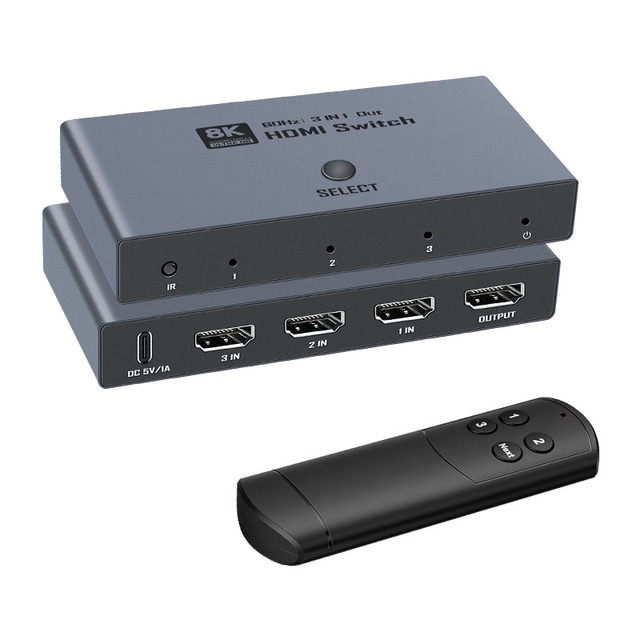 OEM 3 in 1 Out H DMI2.1 Switch 8K60Hz 4K240Hz Dynamic HDR10+ VRR ALLM EQ 48Gbps IR Remote Switch for TV Monitor Projector PS5