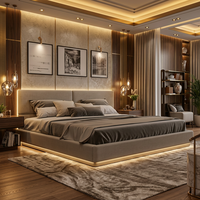 Cadre de lit réglable de luxe moderne avec éclairage LED, revêtement en cuir, rangement intégré et tête de lit séparée, taille King, pour projets hôteliers et d'appartements