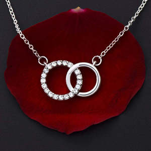 Collana con Ciondolo <span class=keywords><strong>a</strong></span> Cuore con Anelli Intrecciati 'My Wife', in Lega di Rame Placcata Platino, Biglietto Personalizzabile, Unisex, Anniversario - Product Image 6