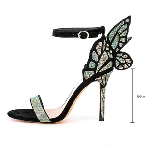 Sandalias de tacón alto con diamantes brillantes de mariposa para mujer, zapatos de aguja de banda única, talla grande 45 - Product Image 4