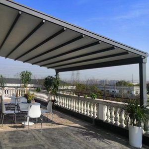 Pérgola Eléctrica Retráctil para <span class=keywords><strong>Restaurante</strong></span> al Aire Libre con Luces LED, Toldo Plegable de Apertura Automática, Decoración de Jardín de Aleación de Aluminio, Color Gris - Product Image 2