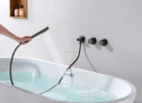 Robinets de sol en laiton noir à 2 voies Robinet de baignoire mitigeur monté Douche Robinet de baignoire autoportant